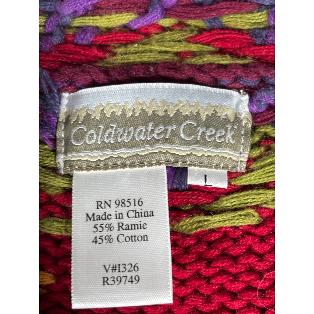 Coldwater Creek Red Southwestern Geometric Knit Cardigan Braided Trim Large - Picture 2 of 9